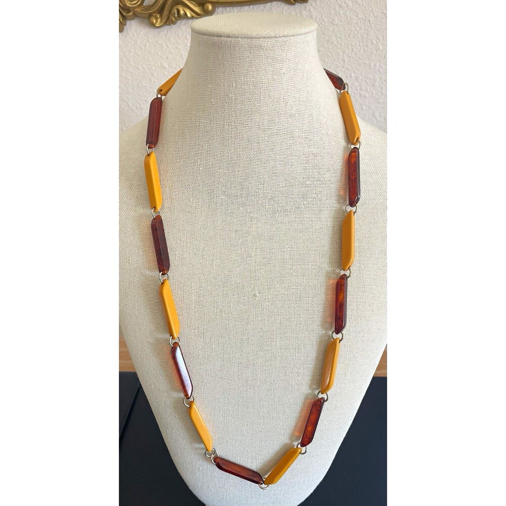 Antique Art Deco Bakelite Root Beer Egg Yolk Bar Link Necklace 1920
